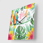 Aloha Tropical Parrot Hibiscus Palm Square Wall Vierkante Klok (Hoek)