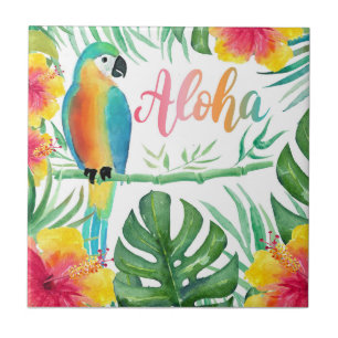Aloha Tropical Parrot Hibiscus Palm Tegeltje