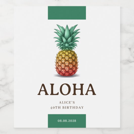Aloha tropical party with retro pineapple wijn etiket (Enkel label)