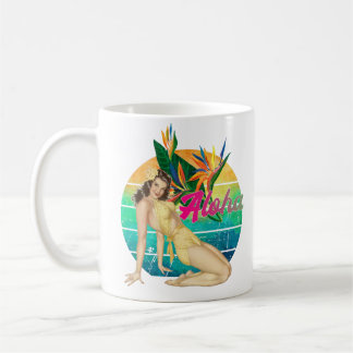 Aloha Tropical Pin-up girl retro sunset art Koffiemok