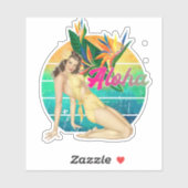 Aloha Tropical Pin-up girl retro sunset art Sticker (Vel)