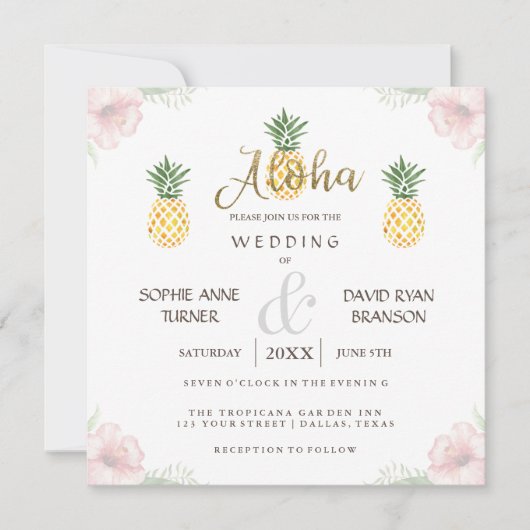 Aloha Tropical Pineapple Beach bruiloft Uitnodigen Kaart (Voorkant)