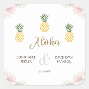 Aloha Tropical Pineapple Beach Wedding Vierkante Sticker