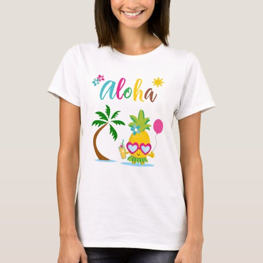 Aloha Tropical Pineapple Luau Party T-shirt (Voorkant)