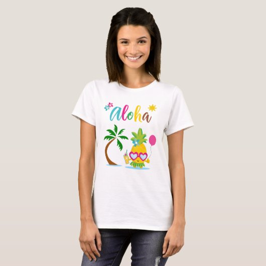 Aloha Tropical Pineapple Luau Party T-shirt (Voorkant volledig)