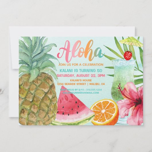 Aloha Tropical Pineapple Summer Luau Birthday Kaart (Voorkant)