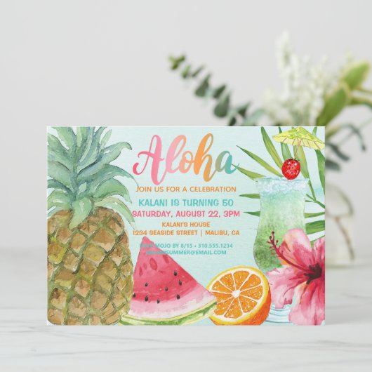 Aloha Tropical Pineapple Summer Luau Birthday Kaart (Staand voorkant)