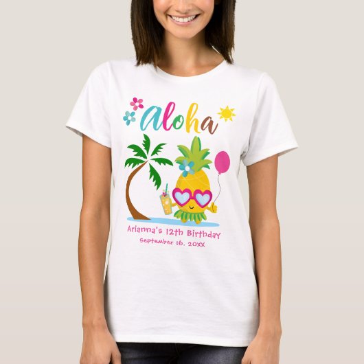 Aloha Tropical Pineapple Verjaardag Luau Party T-shirt (Voorkant)