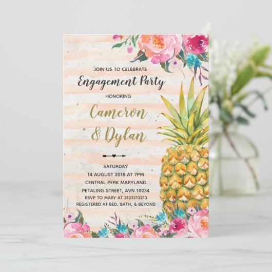 Aloha Tropical Pineapple verloving uitnodiging (Staand voorkant)