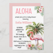 Aloha Tropical Pink Flamingo baby shower Kaart (Voorkant / Achterkant)