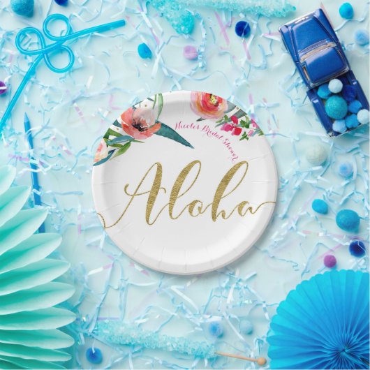Aloha Tropical Summer Floral Vrijgezellenfeest Par Papieren Bordje (Feest)