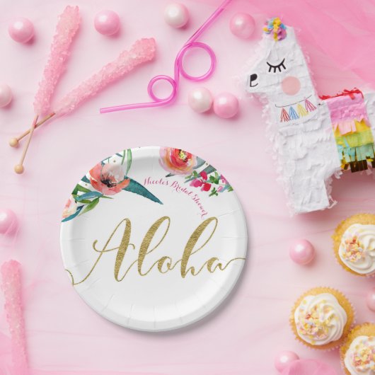 Aloha Tropical Summer Floral Vrijgezellenfeest Par Papieren Bordje (Feest)