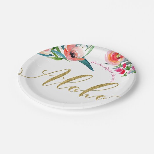 Aloha Tropical Summer Floral Vrijgezellenfeest Par Papieren Bordje (Gekanteld)