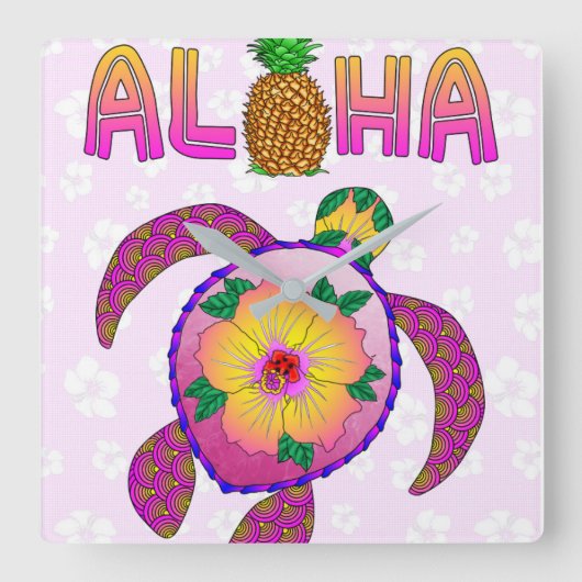 Aloha Tropical Turtle Vierkante Klok (Voorkant)