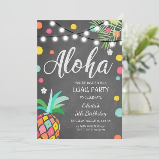 Aloha Tropical Verjaardagsfeest nodigen Hawaii Lua Kaart (Staand voorkant)