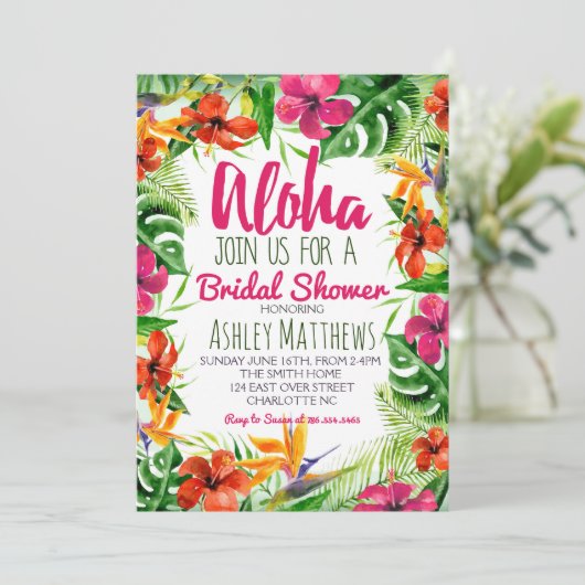 Aloha Tropical Waterverf Shower-uitnodiging Kaart (Staand voorkant)