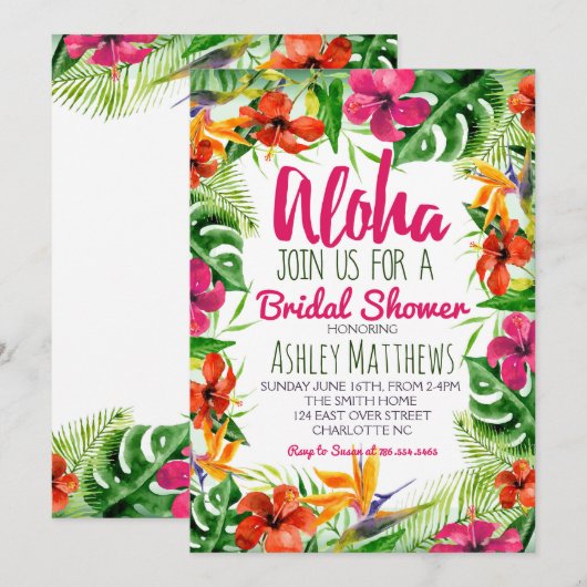 Aloha Tropical Waterverf Shower-uitnodiging Kaart (Voorkant / Achterkant)