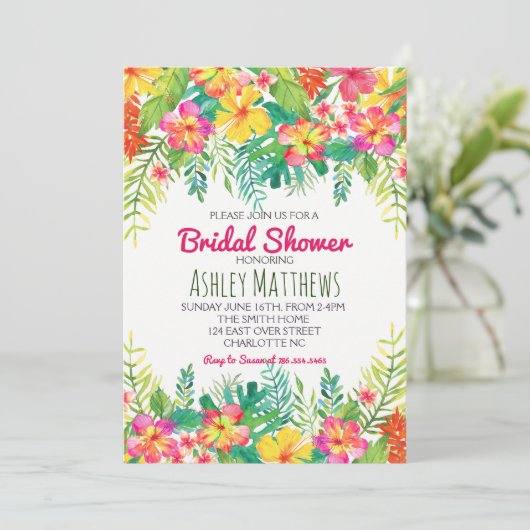 Aloha Tropical Waterverf Shower-uitnodiging Kaart (Staand voorkant)