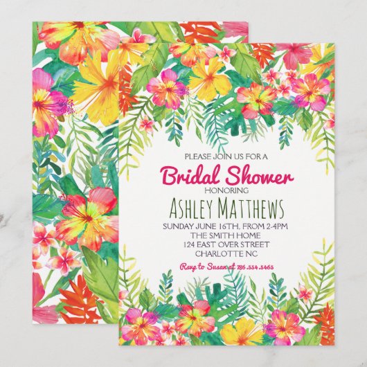 Aloha Tropical Waterverf Shower-uitnodiging Kaart (Voorkant / Achterkant)