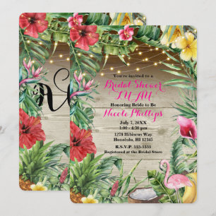 Aloha Tropical Wood Floral Leaves & Lights Bridal Kaart