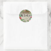 Aloha Tropical Wood Floral Leaves & Lights Wedding Ronde Sticker (Tas)