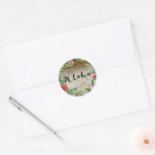 Aloha Tropical Wood Floral Leaves & Lights Wedding Ronde Sticker (Envelop)