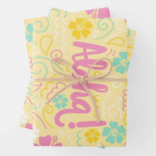 Aloha Tropical Wrapping Paper - Summer Party Vibes (In situ)