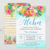 Aloha Tropisch Afstuderen Luau Blue Invitation Kaart (Voorkant / Achterkant)