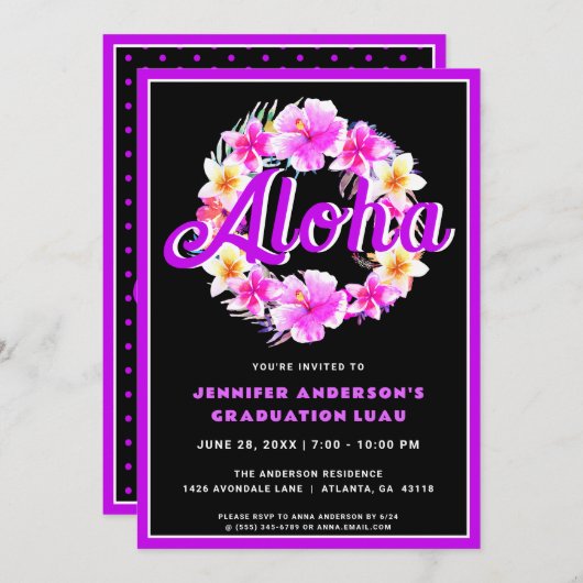 Aloha Tropisch Afstuderen Luau Party Kaart (Voorkant / Achterkant)