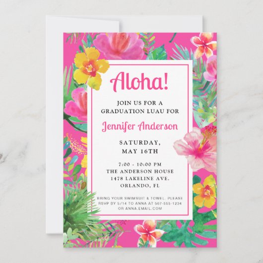 Aloha Tropisch Afstuderen Luau Party Kaart (Voorkant)