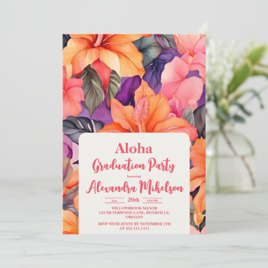 Aloha Tropisch Afstuderen Luau Party Kaart (Staand voorkant)