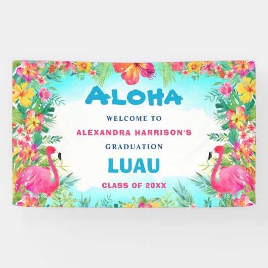 Aloha Tropisch Afstuderen Luau Party Welcome Banne Spandoek (Horizontaal)