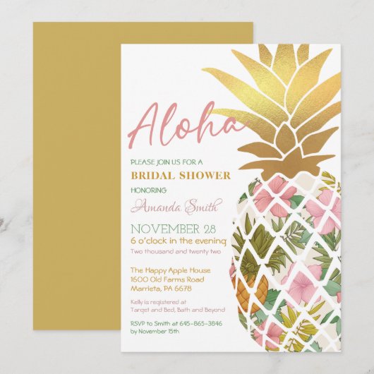 Aloha Tropisch anananas Gold Leaf Vrijgezellenfees Kaart (Voorkant / Achterkant)