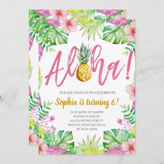 Aloha! Tropisch anananasmeisje Birthday Party Kaart (Voorkant / Achterkant)