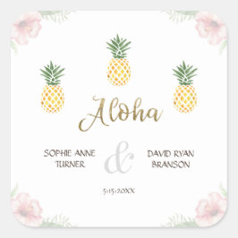 Aloha Tropisch Ananas Strand Trouwdag Vierkante Sticker