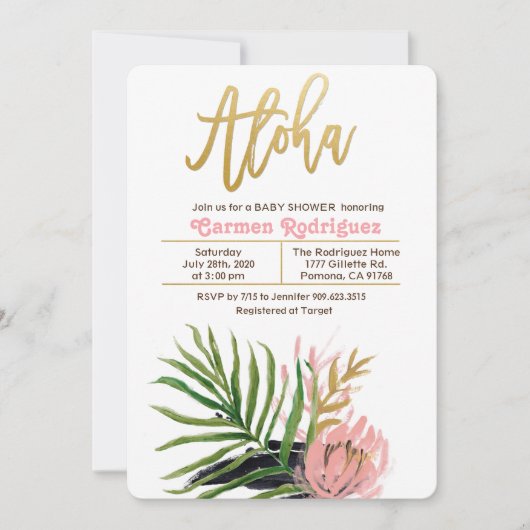 Aloha Tropisch Baby shower Bloemenuitnodiging Kaart (Voorkant)