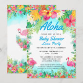 Aloha Tropisch Baby shower Luau Invitation Blue Kaart (Voorkant / Achterkant)