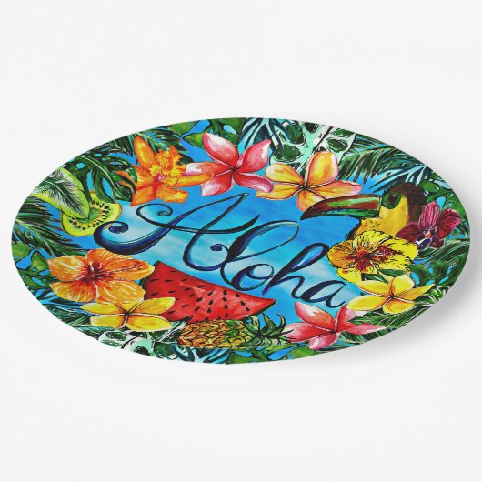 Aloha - Tropisch bloemenvoedsel en zomerontwerp Papieren Bordje (Gekanteld)