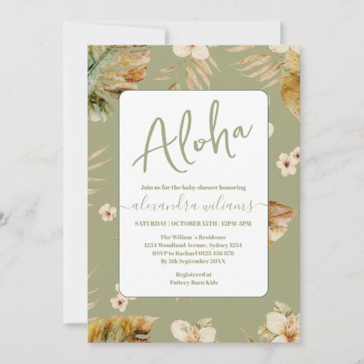 Aloha tropisch bloemig baby shower kaart (Voorkant)