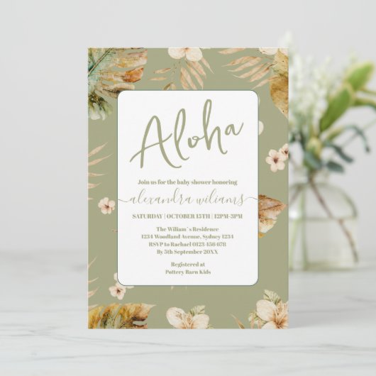 Aloha tropisch bloemig baby shower kaart (Staand voorkant)