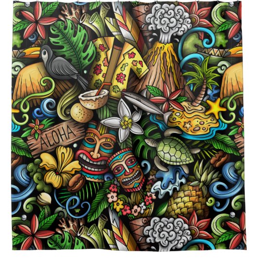 ALOHA Tropisch Douchegordijn (Voorkant)