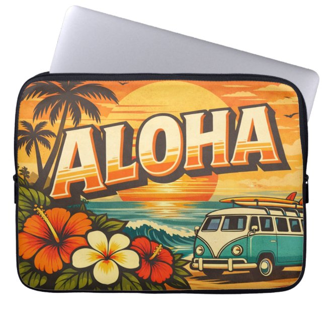 Aloha Tropisch Eiland Zonsondergang Kunstwerk Laptop Sleeve (Voorkant)