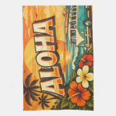 Aloha Tropisch Eiland Zonsondergang Kunstwerk Theedoek (Verticaal)