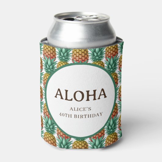 Aloha tropisch feest met ananas blikjeskoeler (Blikje Voorkant)