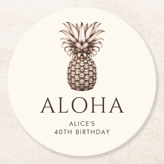 Aloha Tropisch feest met ananas Ronde Kartonnen Onderzetter (Voorkant)