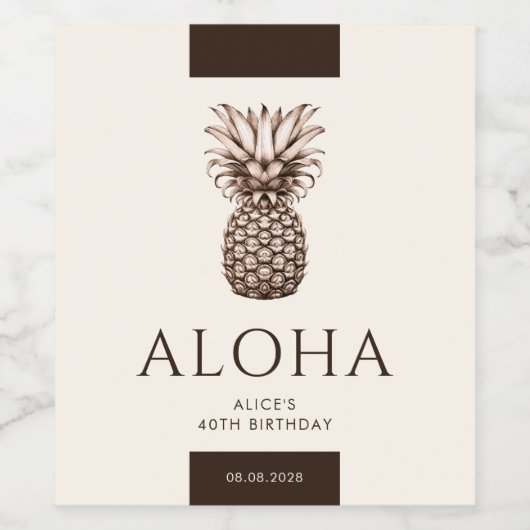 Aloha tropisch feest met ananas wijn etiket (Enkel label)
