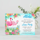Aloha Tropisch Flamingo Luau Verjaardagsfeest Kaart (Staand voorkant)