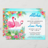 Aloha Tropisch Flamingo Luau Verjaardagsfeest Kaart (Voorkant / Achterkant)