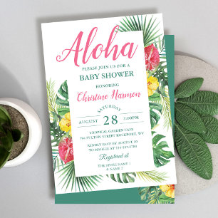 Aloha Tropisch Floral Roze Baby shower Kaart