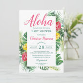 Aloha Tropisch Floral Roze Baby shower Kaart (Staand voorkant)